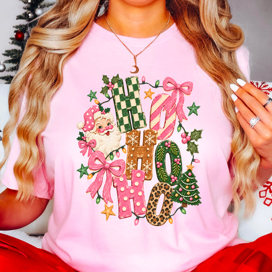 Ho Ho Ho retro Santa Christmas womens pink t-shirt