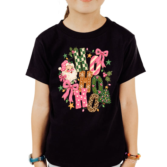 Ho Ho Ho retro Santa Christmas kids girls black t-shirt
