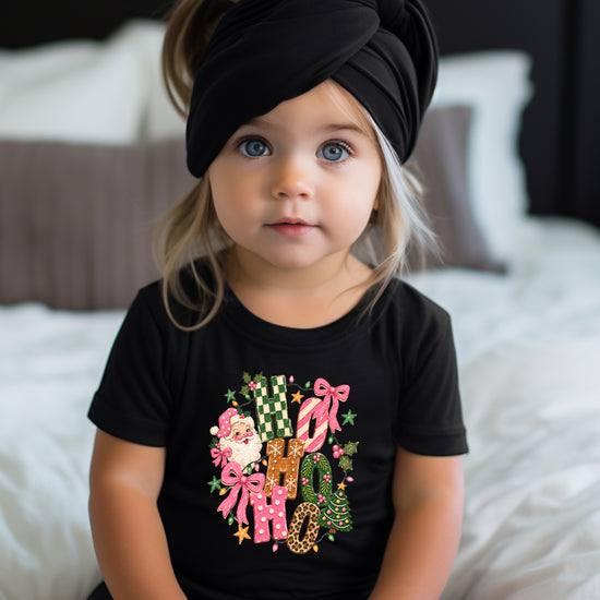 Ho Ho Ho retro Santa Christmas kids girls black t-shirt