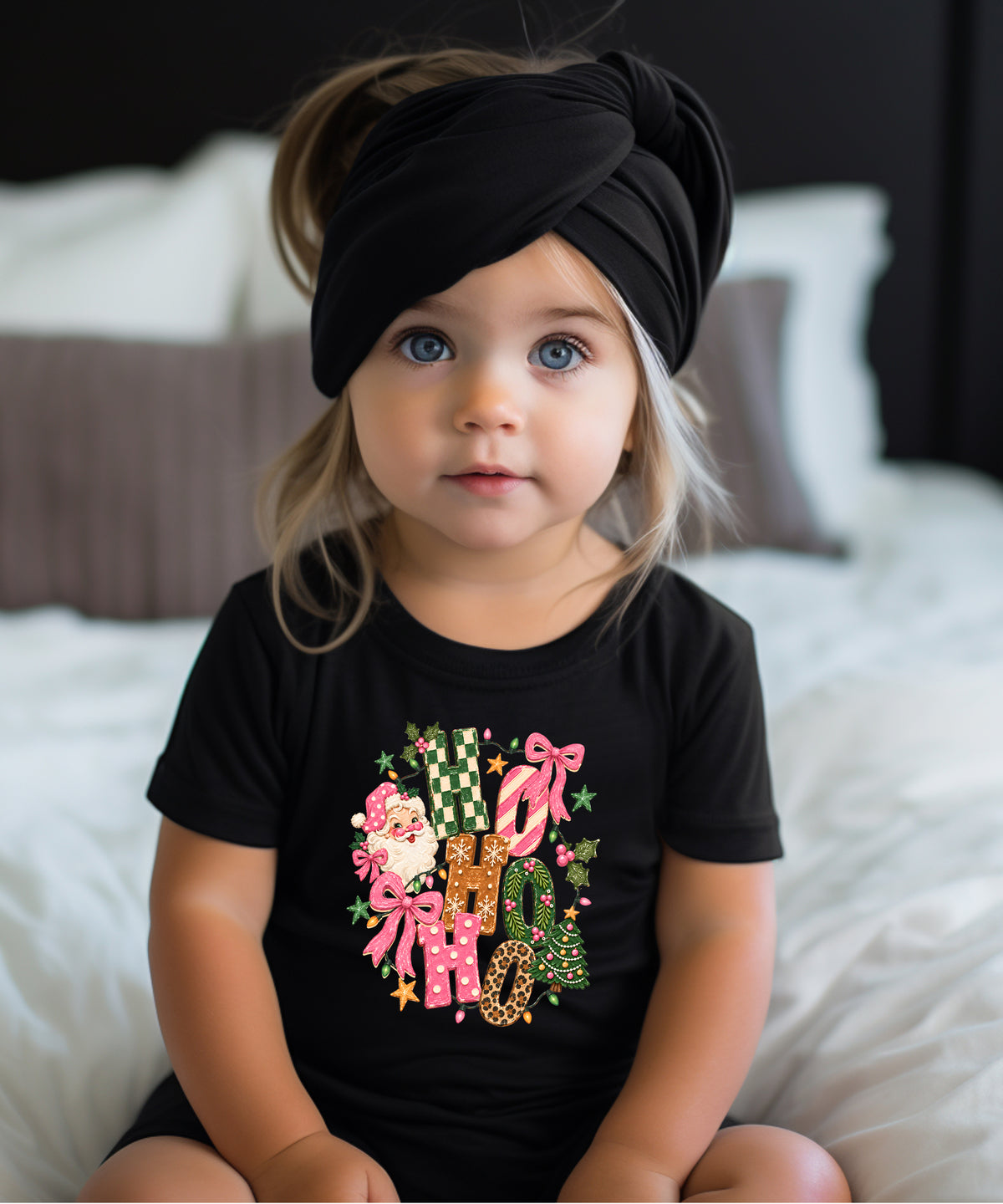 Ho Ho Ho retro Santa Christmas kids girls black t-shirt