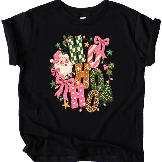Ho Ho Ho retro Santa Christmas kids girls black t-shirt