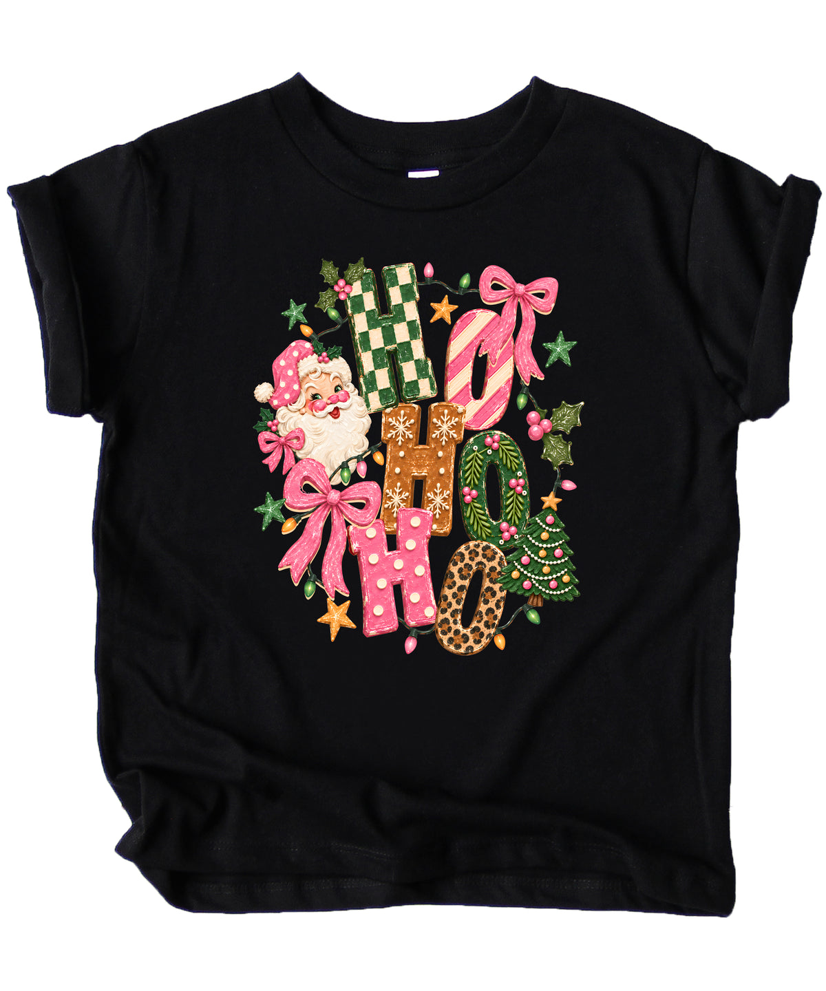 Ho Ho Ho retro Santa Christmas kids girls black t-shirt