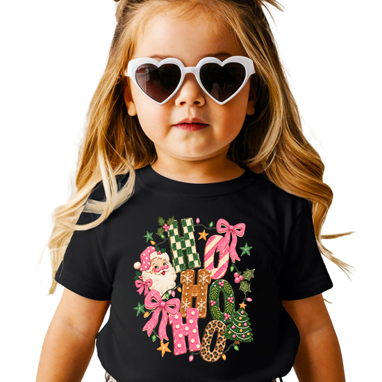 Ho Ho Ho retro Santa Christmas kids girls black t-shirt