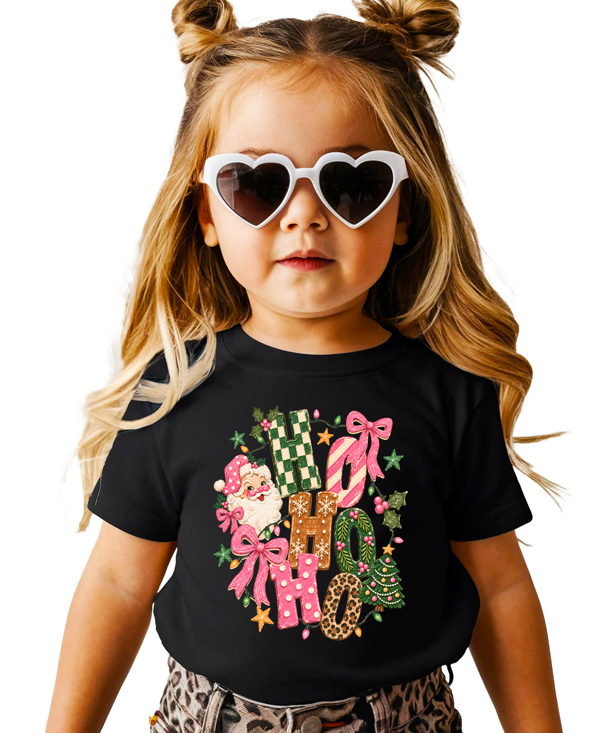 Ho Ho Ho retro Santa Christmas kids girls black t-shirt
