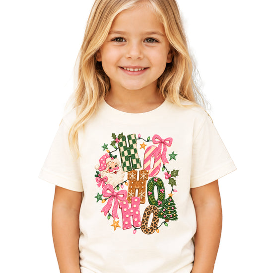 Ho Ho Ho retro Santa Christmas kids girls natural t-shirt