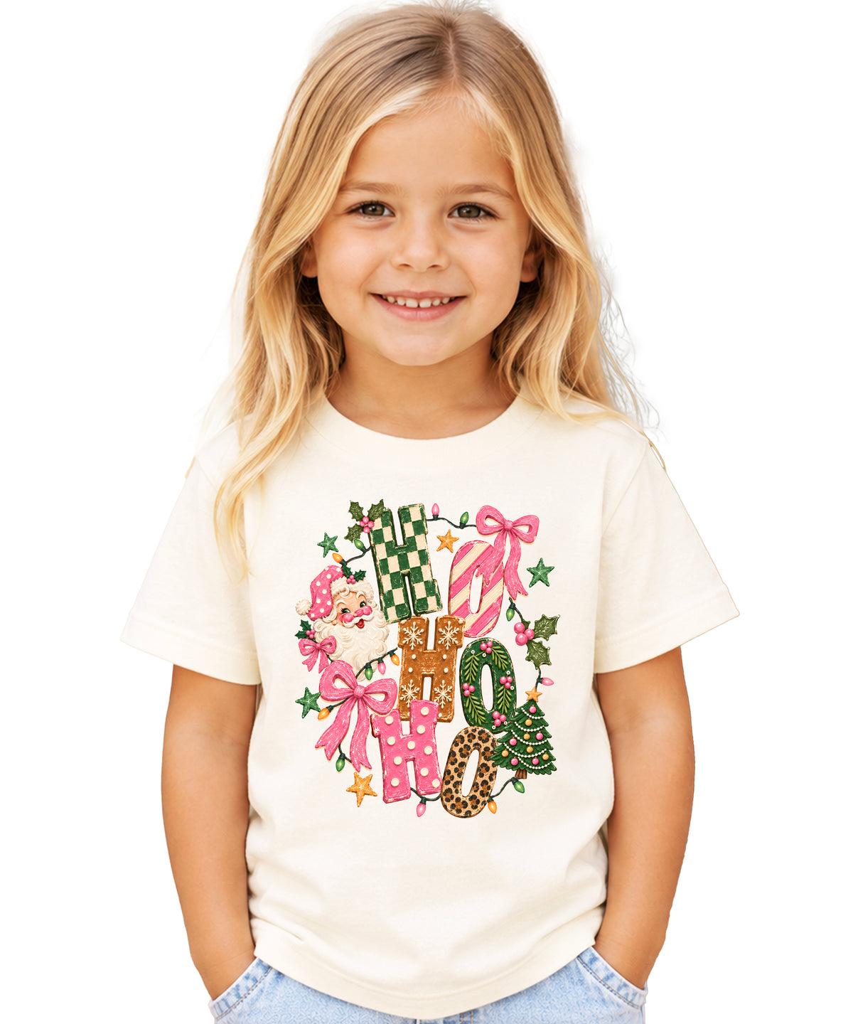 Ho Ho Ho retro Santa Christmas kids girls natural t-shirt
