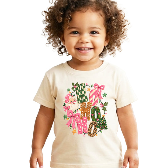 Ho Ho Ho retro Santa Christmas kids girls natural t-shirt