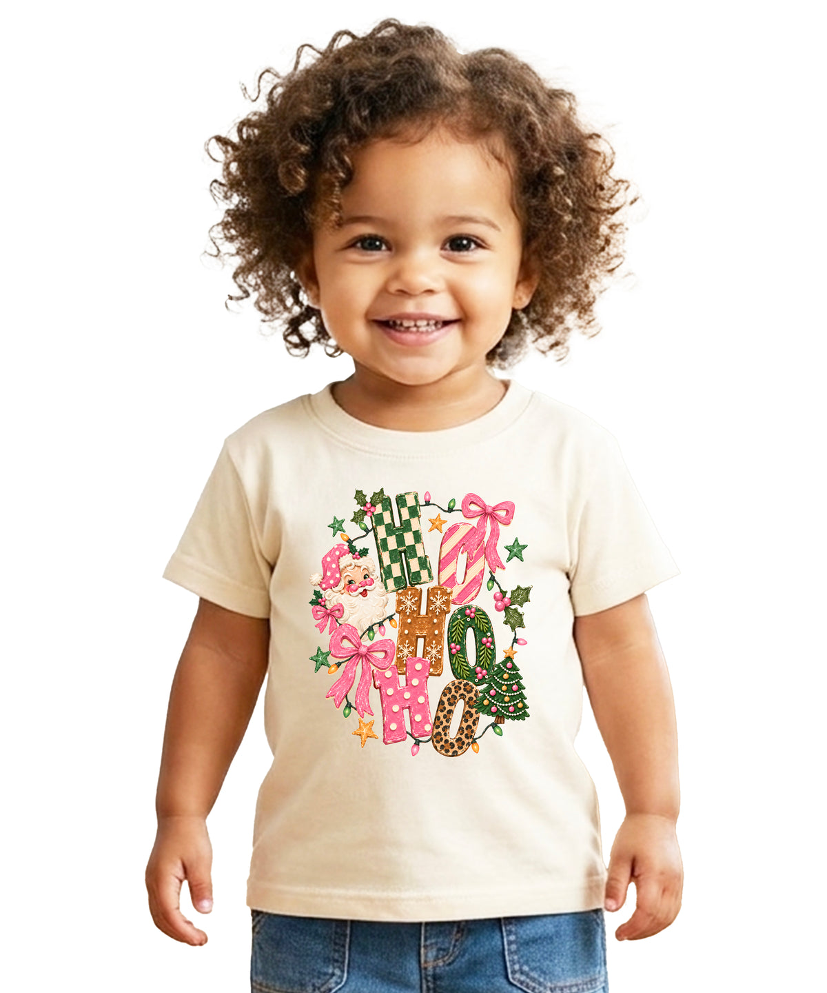 Ho Ho Ho retro Santa Christmas kids girls natural t-shirt