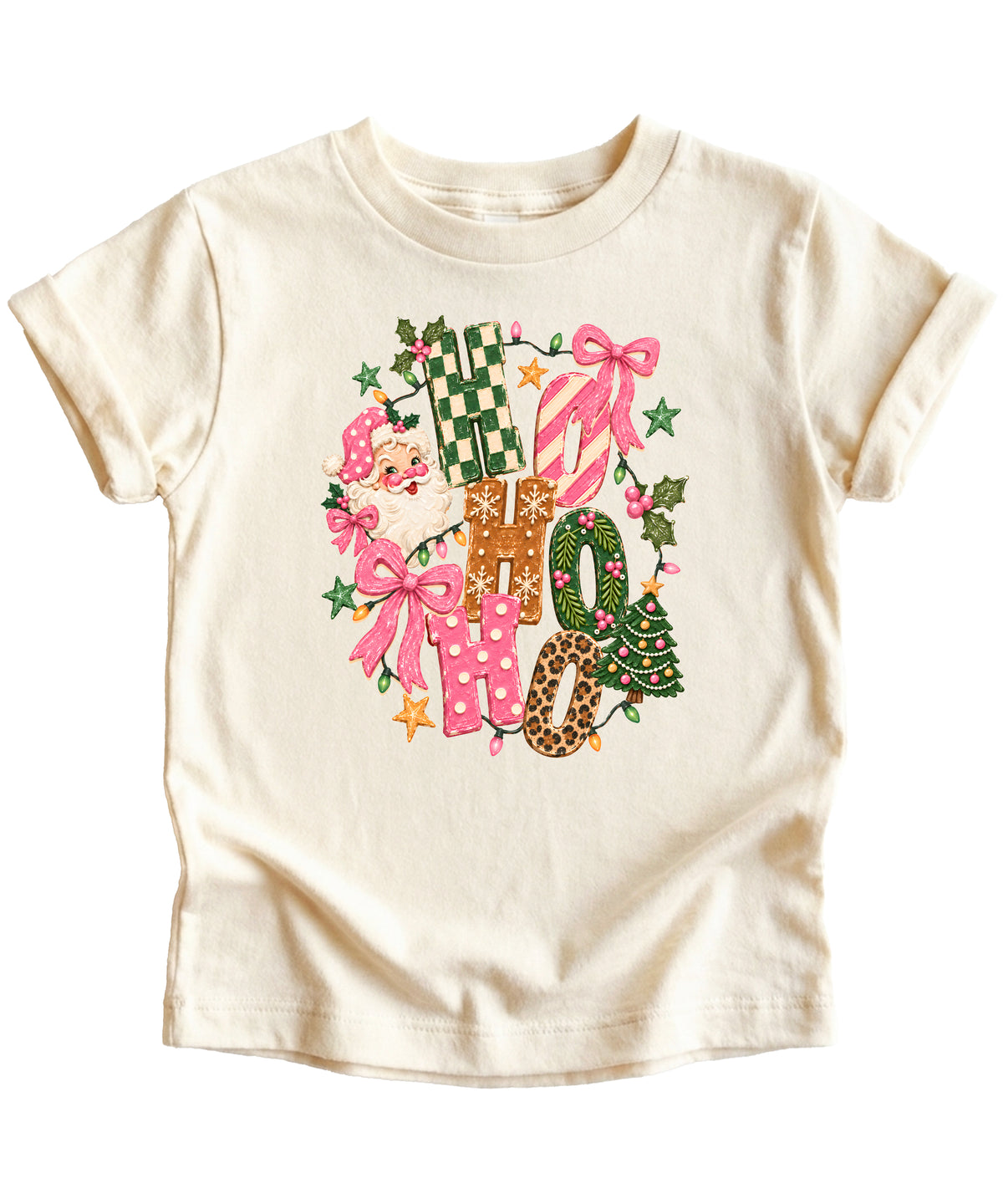 Ho Ho Ho retro Santa Christmas kids girls natural t-shirt
