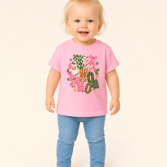 Ho Ho Ho retro Santa Christmas kids girls pink t-shirt