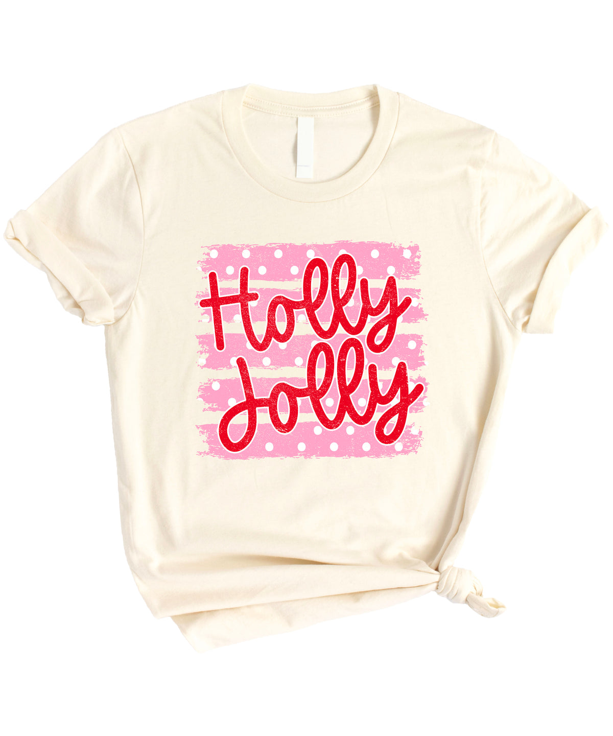 Holly Jolly Christmas pink polka dot tee, Natural womens shirt, photo 2