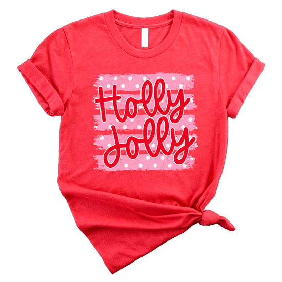 Holly Jolly Christmas pink polka dot tee, Vintage Red womens shirt, photo 2