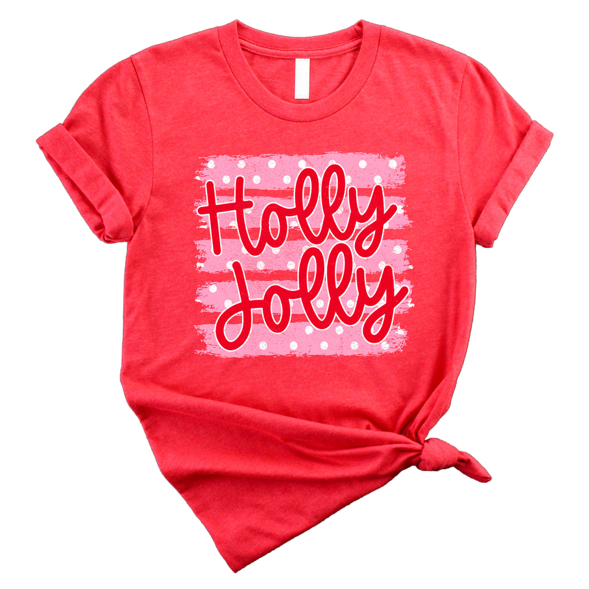 Holly Jolly Christmas pink polka dot tee, Vintage Red womens shirt, photo 2