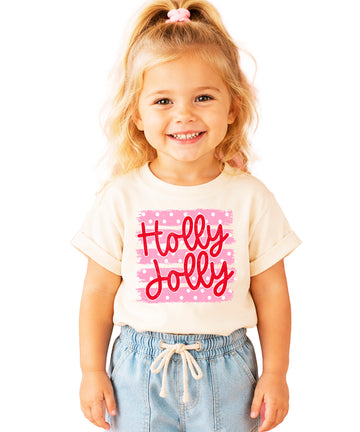 Holly Jolly Christmas pink polka dot tee, Natural kids shirt, photo 1