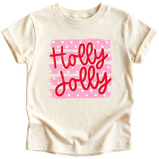 Holly Jolly Christmas pink polka dot tee, Natural kids shirt, photo 2