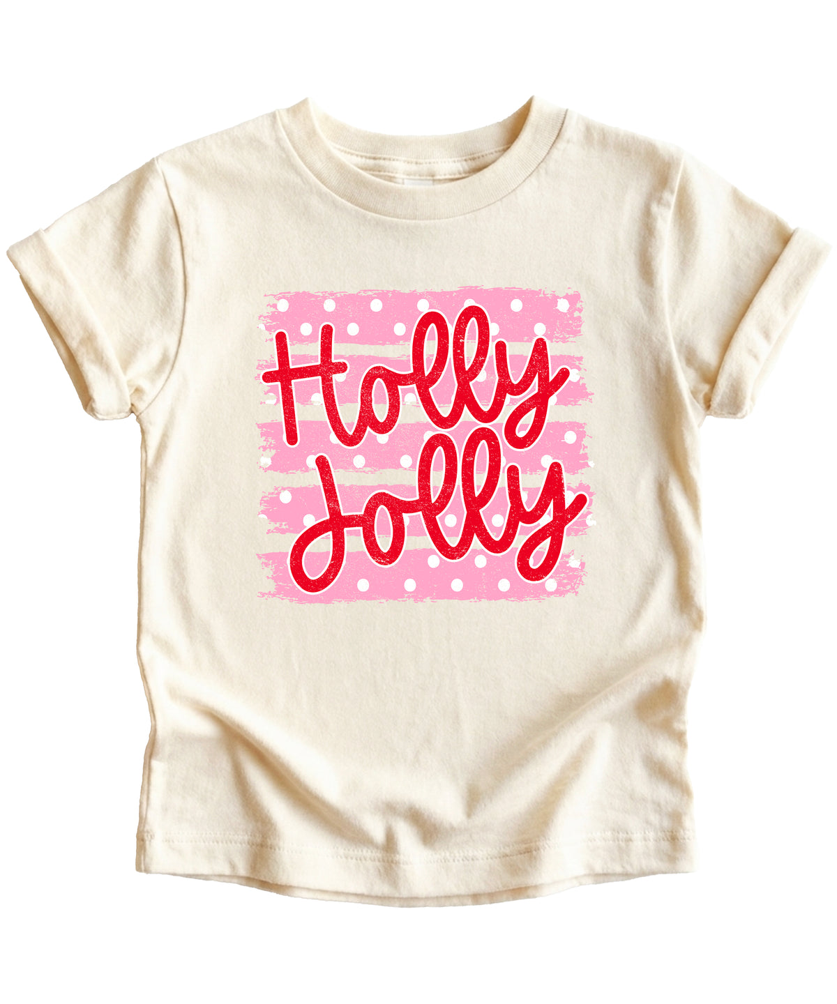 Holly Jolly Christmas pink polka dot tee, Natural kids shirt, photo 2