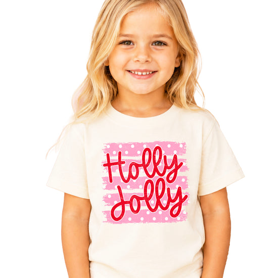 Holly Jolly Christmas pink polka dot tee, Natural kids shirt, photo 4