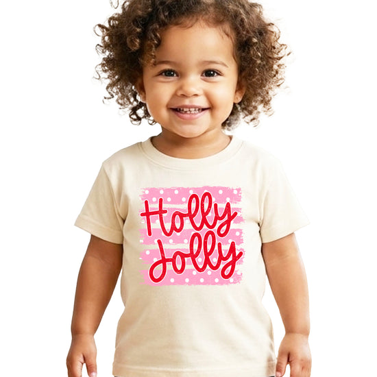 Holly Jolly Christmas pink polka dot tee, Natural kids shirt, photo 5