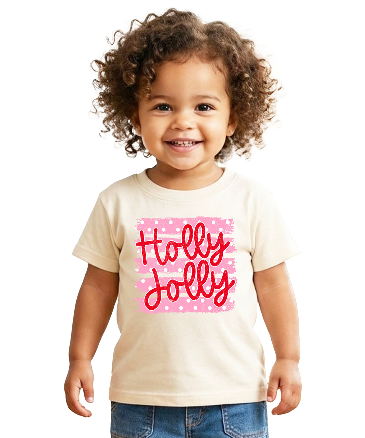 Holly Jolly Christmas pink polka dot tee, Natural kids shirt, photo 5