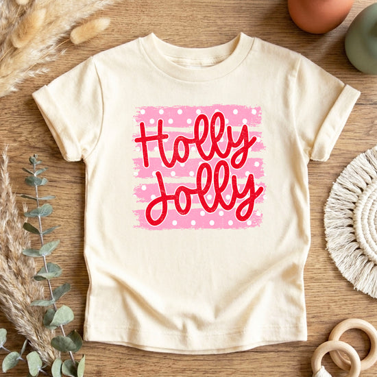 Holly Jolly Christmas pink polka dot tee, Natural kids shirt, photo 6