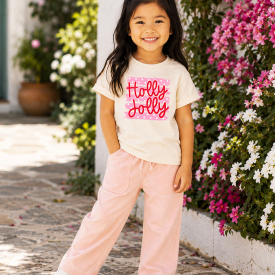 Holly Jolly Christmas pink polka dot tee, Natural kids shirt, photo 7