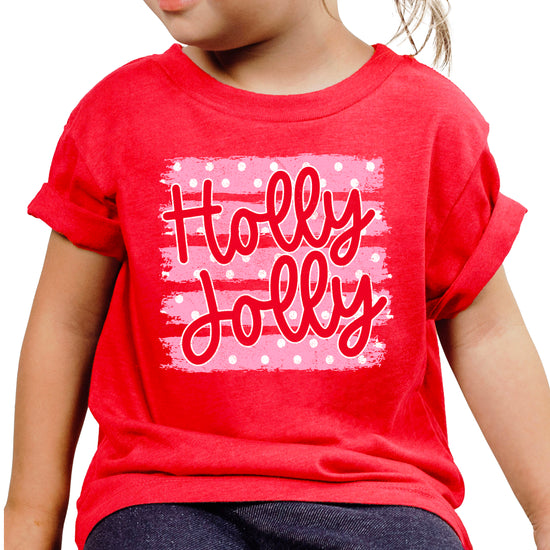 Holly Jolly Christmas pink polka dot tee, Vintage Red kids shirt, photo 1