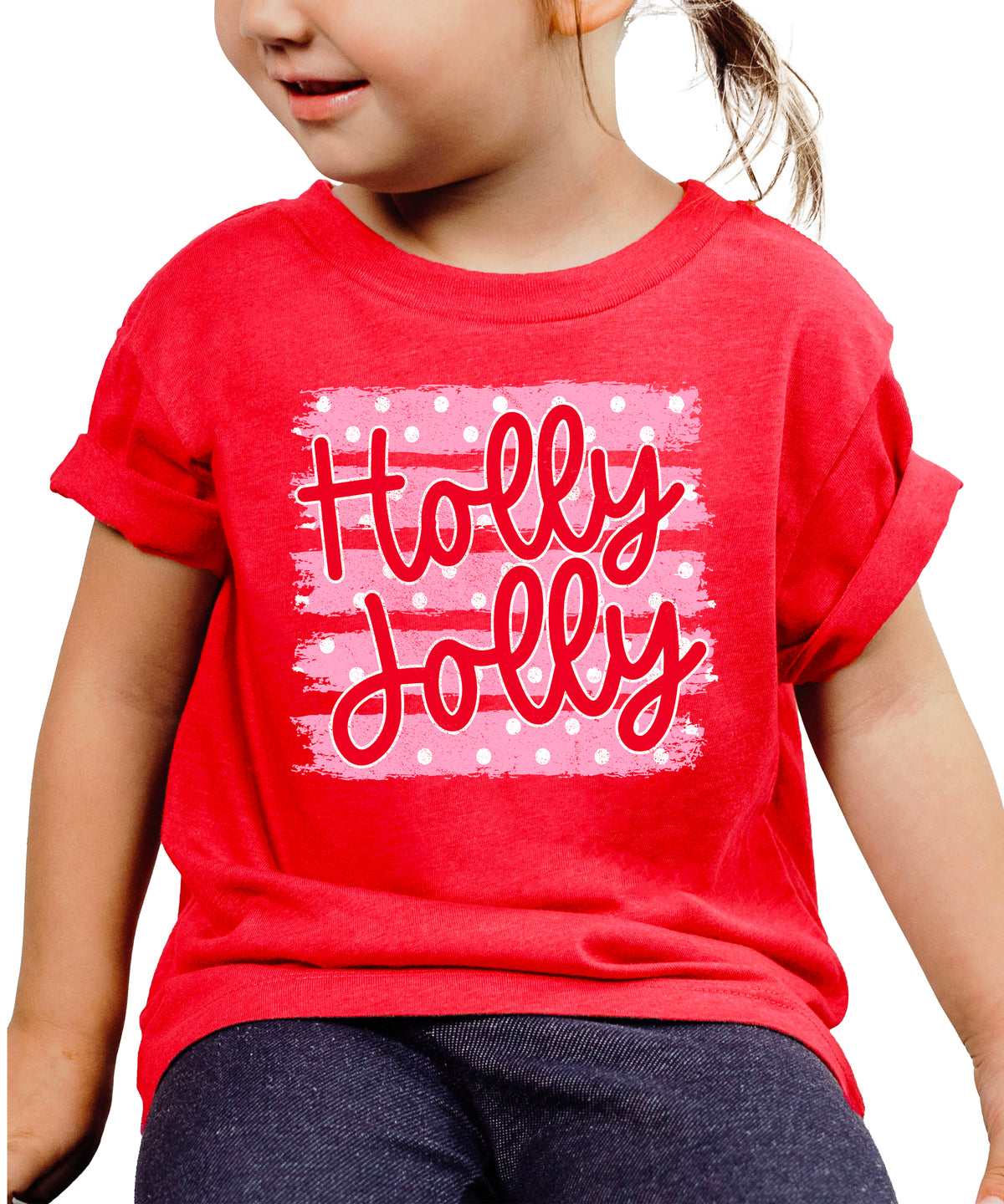 Holly Jolly Christmas pink polka dot tee, Vintage Red kids shirt, photo 1