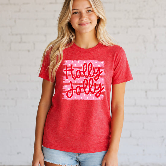 Holly Jolly Christmas pink polka dot tee, Vintage Red kids shirt, photo 3