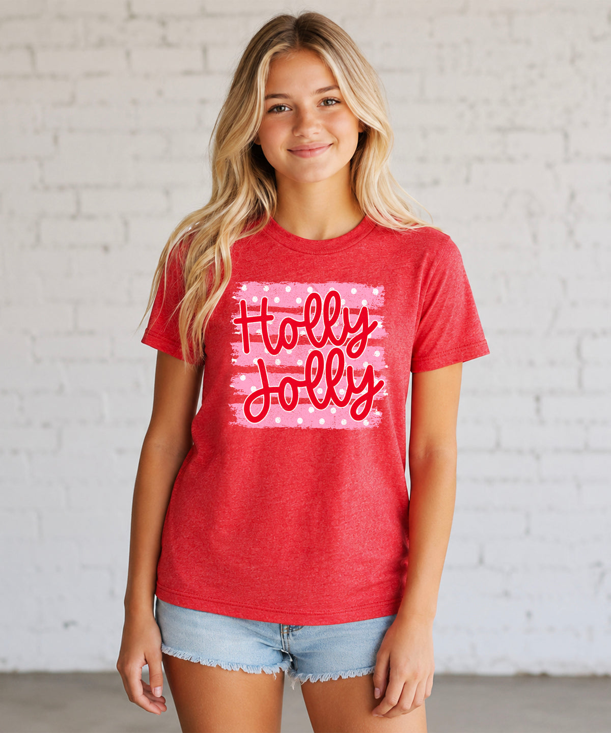 Holly Jolly Christmas pink polka dot tee, Vintage Red kids shirt, photo 3