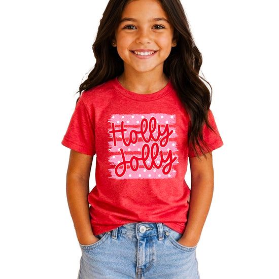 Holly Jolly Christmas pink polka dot tee, Vintage Red kids shirt, photo 5