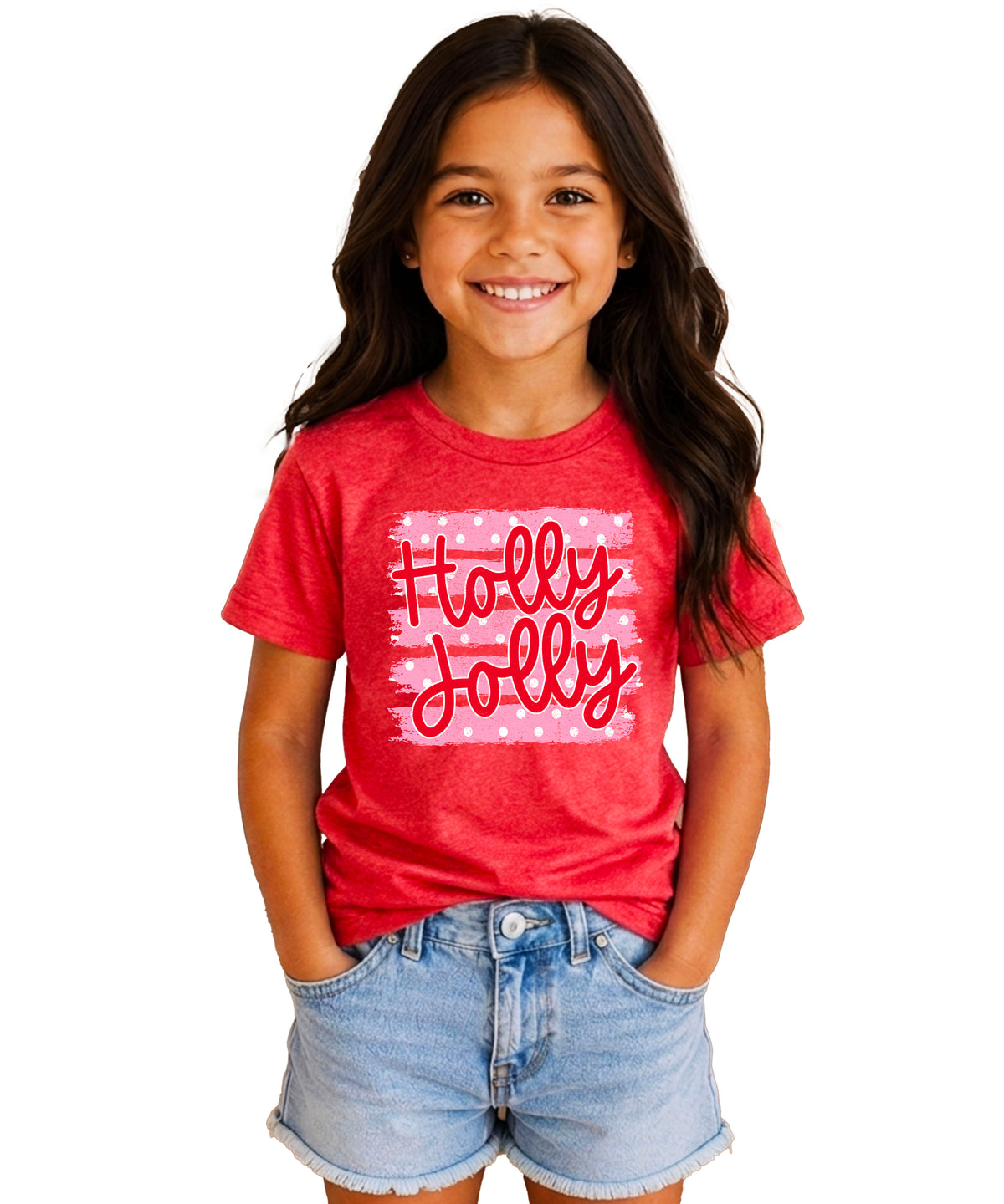 Holly Jolly Christmas pink polka dot tee, Vintage Red kids shirt, photo 5