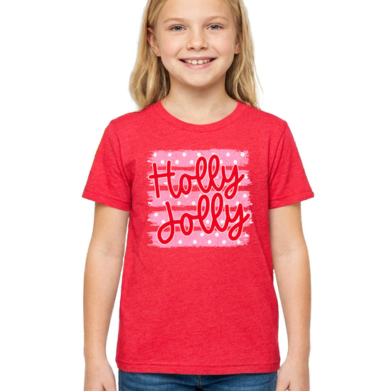 Holly Jolly Christmas pink polka dot tee, Vintage Red kids shirt, photo 7