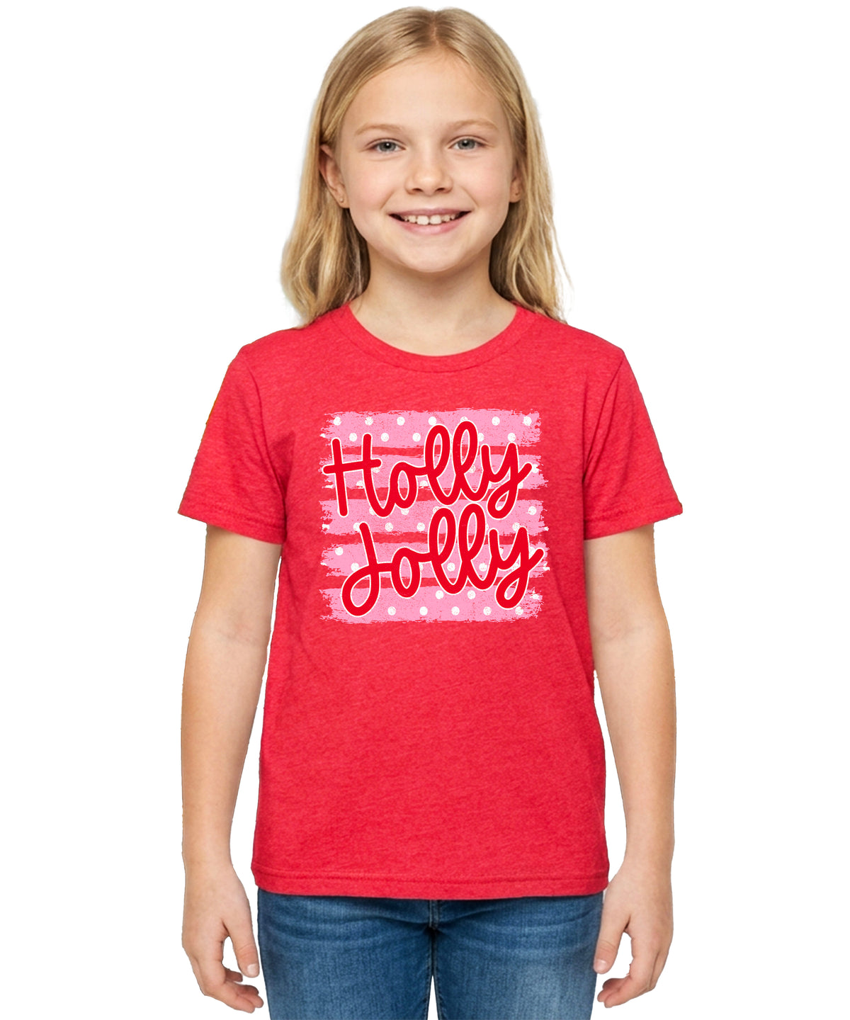 Holly Jolly Christmas pink polka dot tee, Vintage Red kids shirt, photo 7