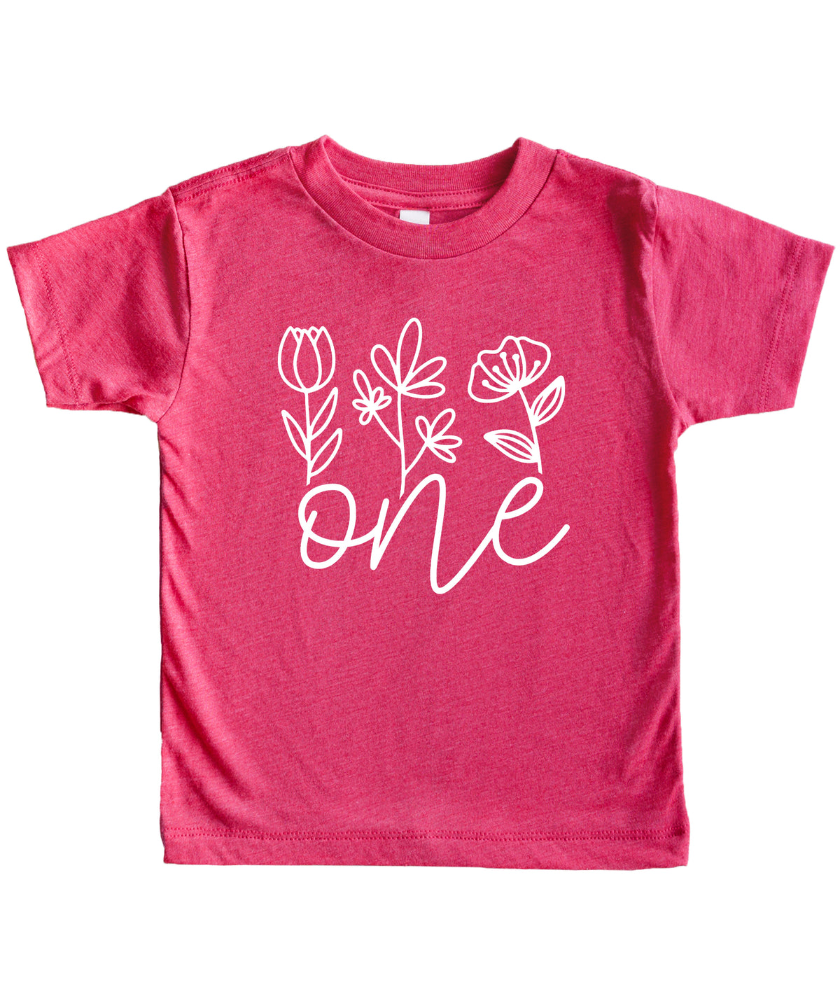 Floral One first birthday shirt for baby girls in vintage pink, second view