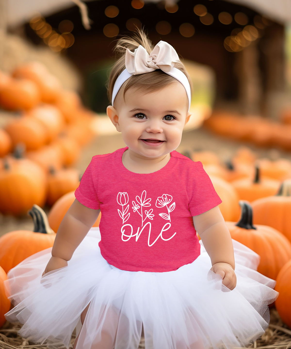 Floral One first birthday shirt for baby girls in vintage pink, third view