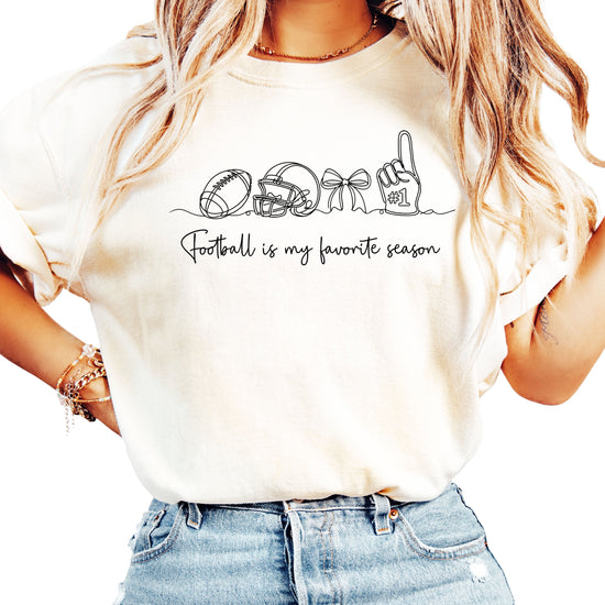 Football is My Favorite Season game day coquette bow Comfort Colors tee, Ivory Shirt, view 1
