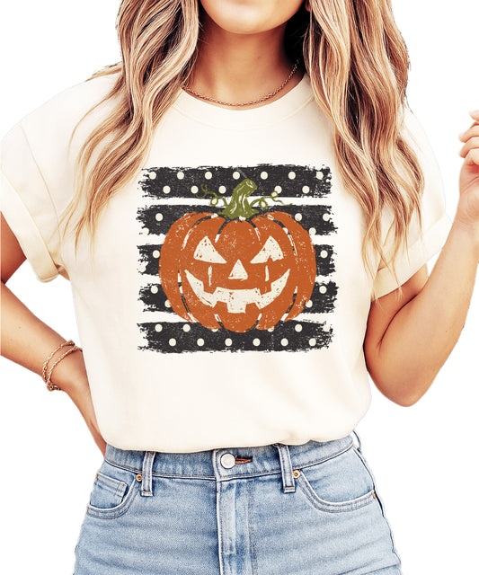 Retro jack-o-lantern pumpkin Halloween graphic tee in Ivory, Comfort Colors 1717, view 1