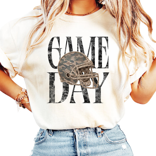 Ivory Shirt Game Day Camo Football Helmet Comfort Colors tee view 1 - Olive Loves Apple