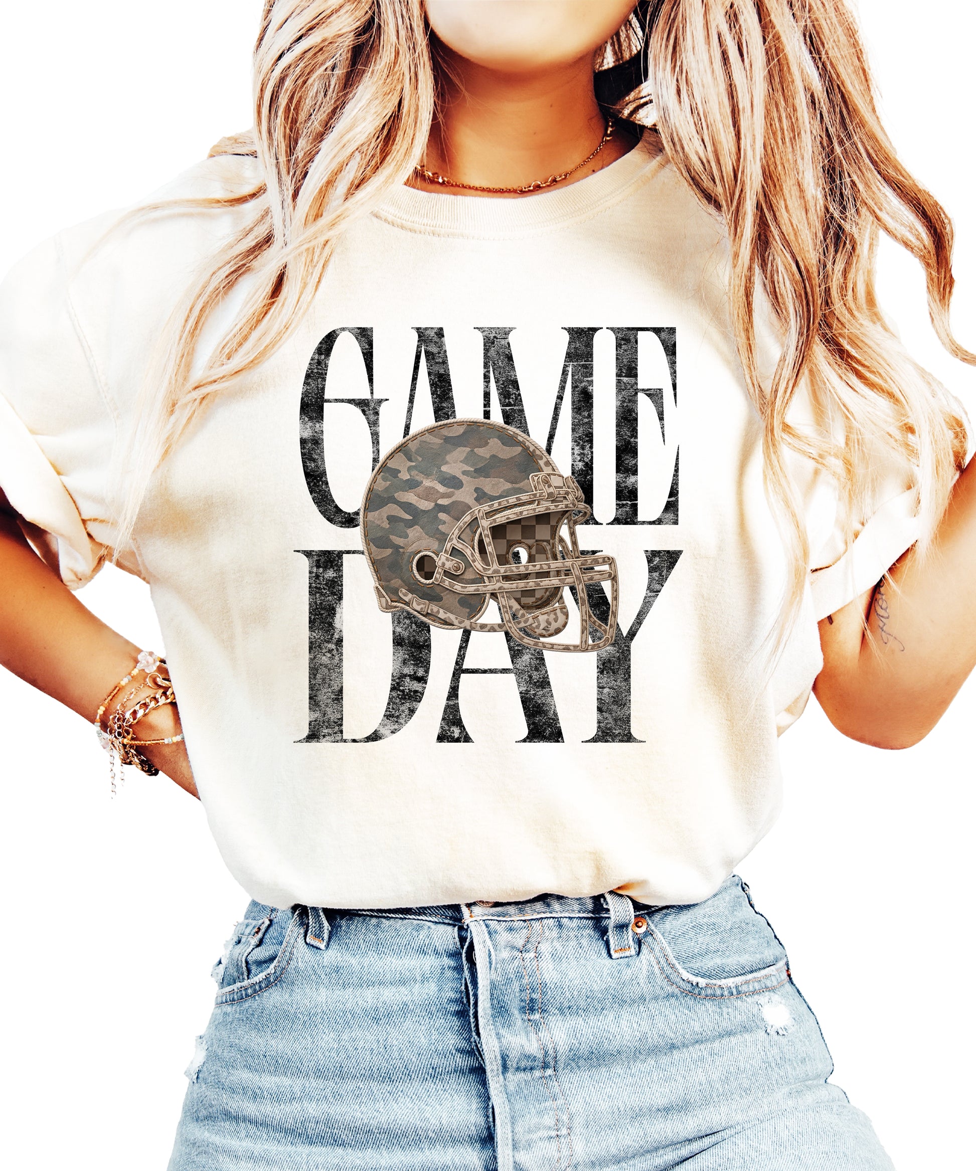 Ivory Shirt Game Day Camo Football Helmet Comfort Colors tee view 1 - Olive Loves Apple