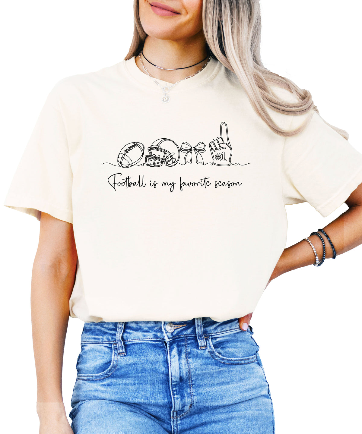 Football is My Favorite Season game day coquette bow Comfort Colors tee, Ivory Shirt, view 2