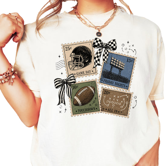 Vintage Football Stamps Coquette Bow Comfort Colors tee in Ivory - view 2