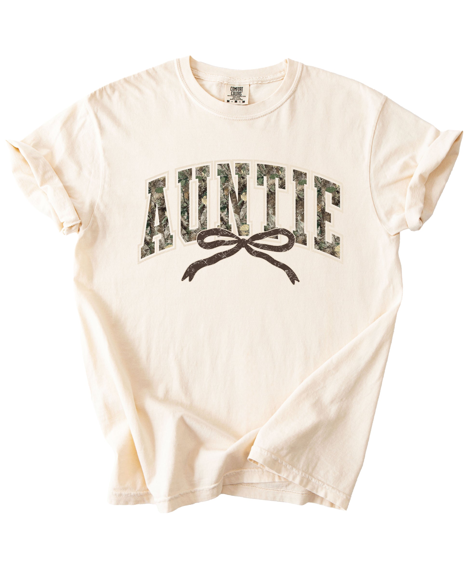 Auntie camo coquette bow womens tee in Ivory, product view 2