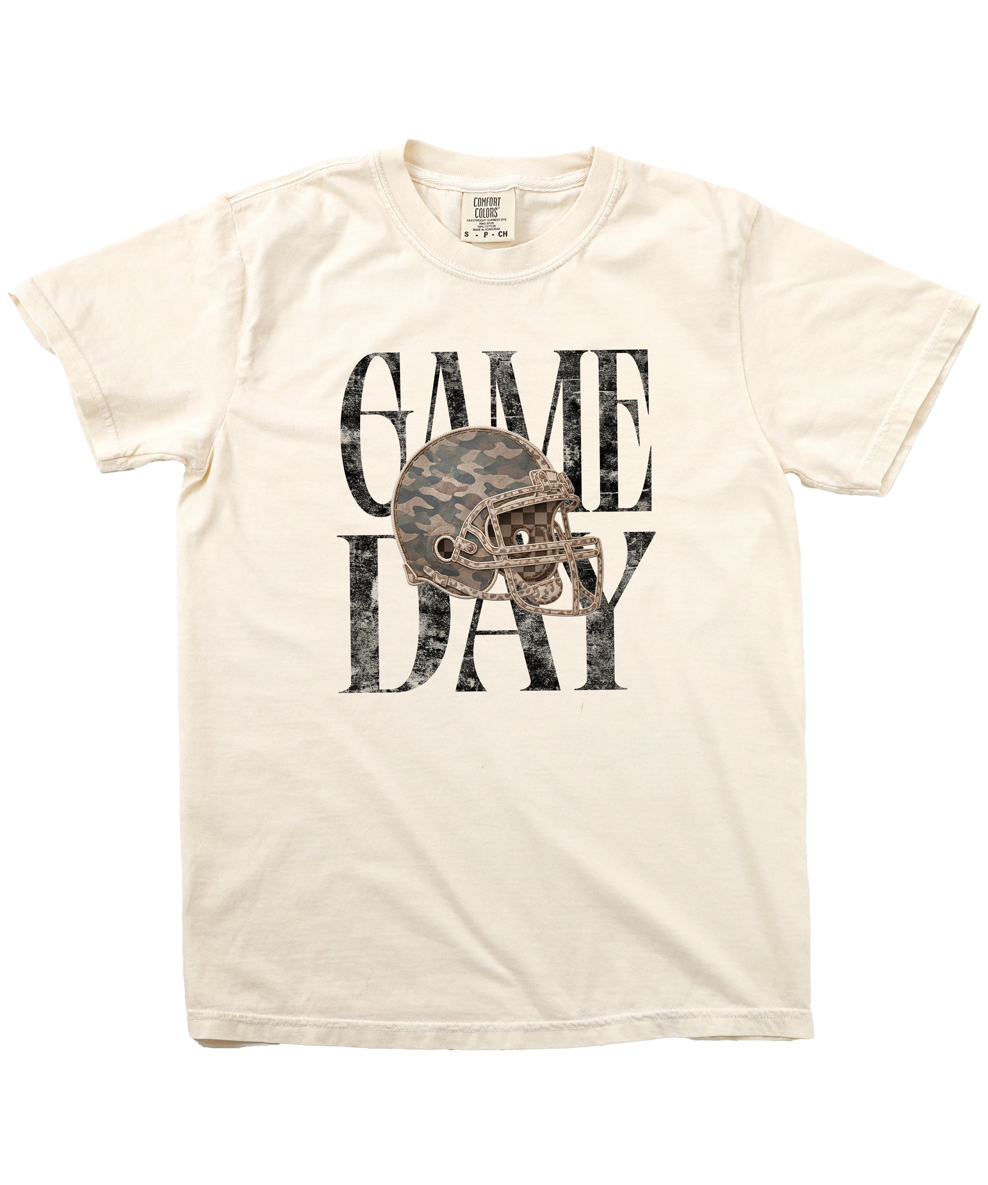 Ivory Shirt Game Day Camo Football Helmet Comfort Colors tee view 3 - Olive Loves Apple