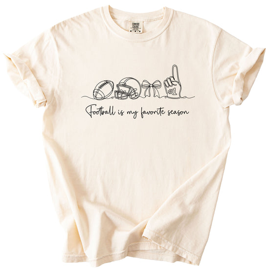 Football is My Favorite Season game day coquette bow Comfort Colors tee, Ivory Shirt, view 3