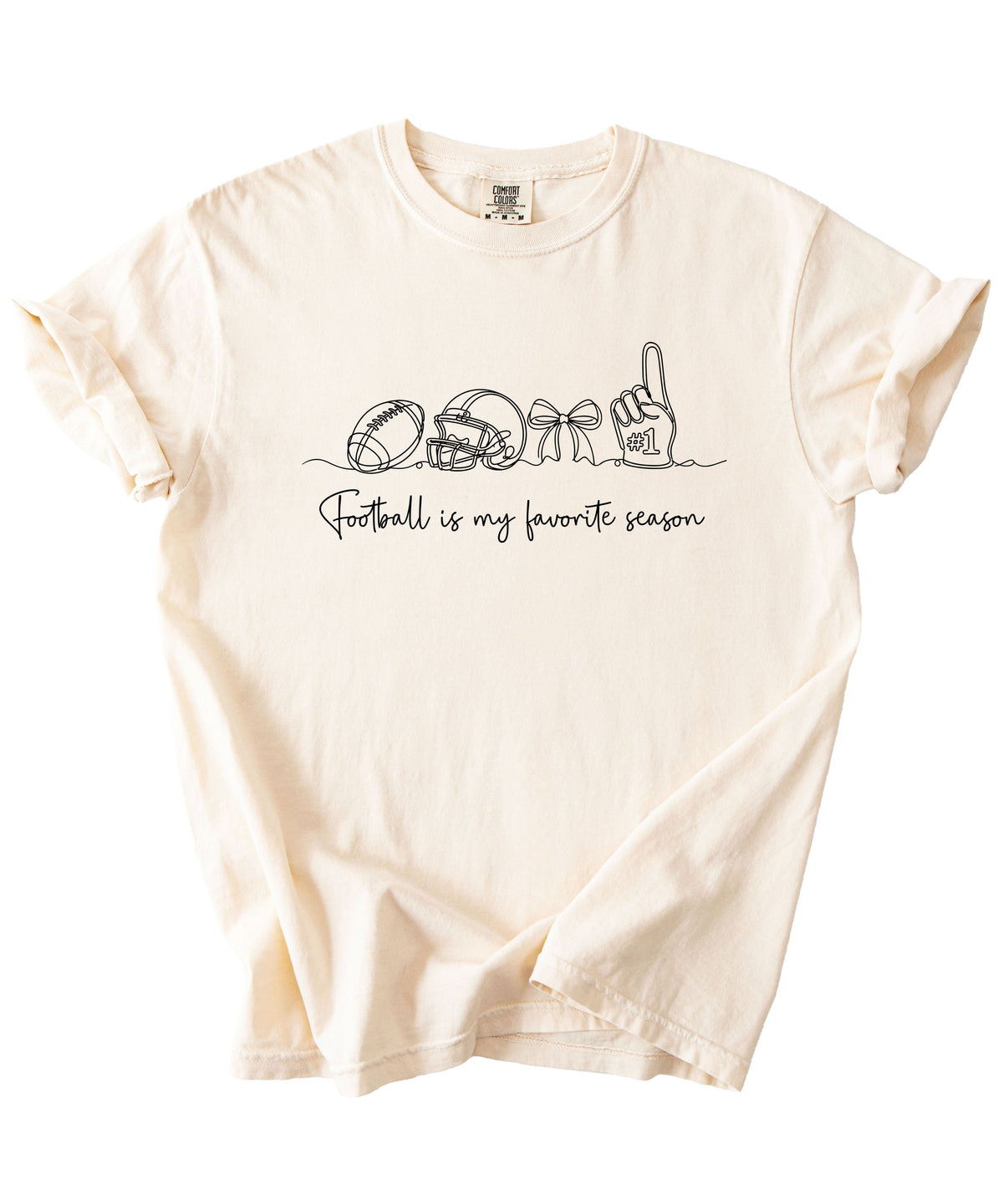 Football is My Favorite Season game day coquette bow Comfort Colors tee, Ivory Shirt, view 3