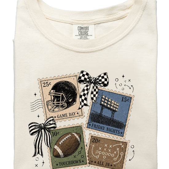 Vintage Football Stamps Coquette Bow Comfort Colors tee in Ivory - view 3