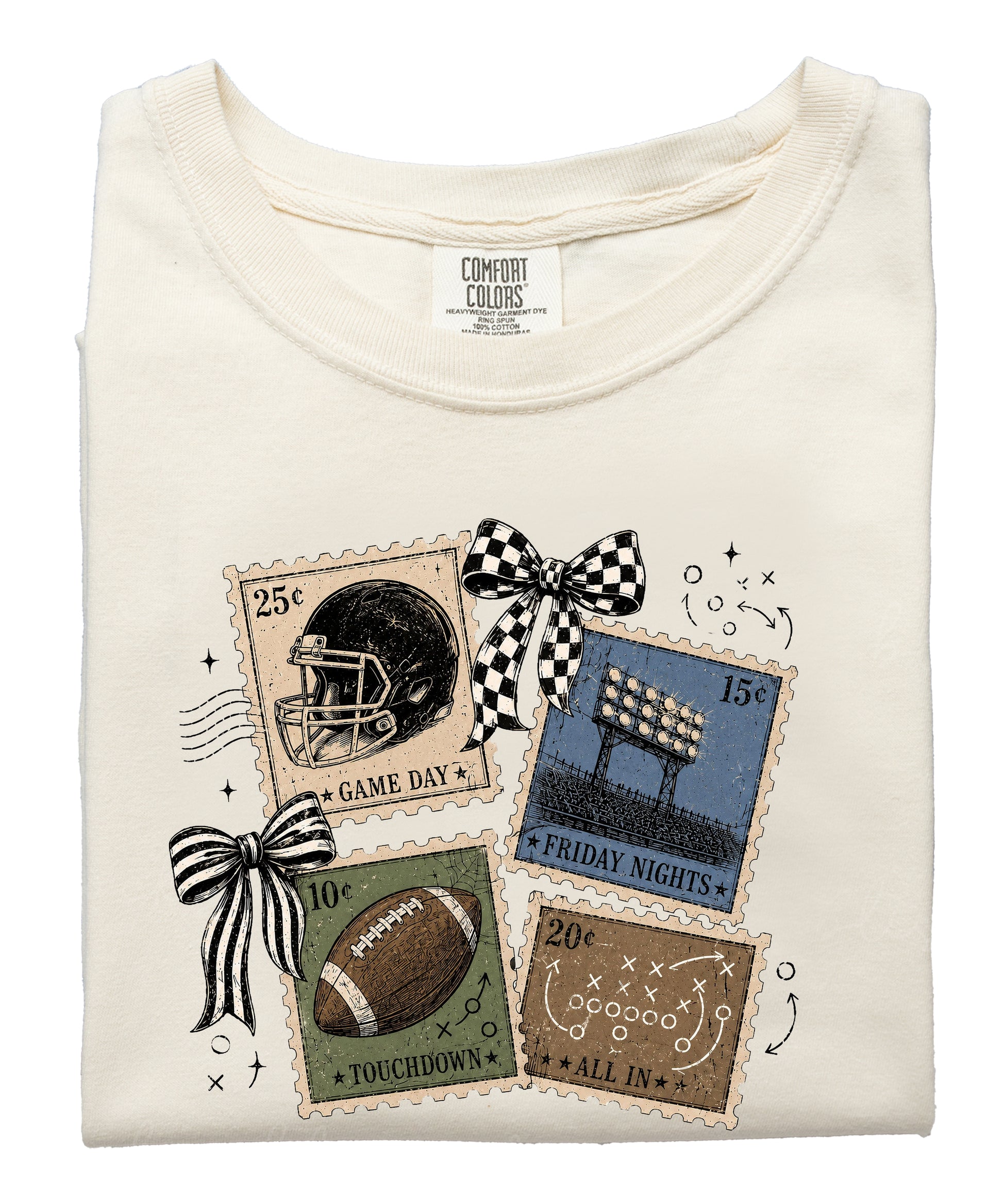 Vintage Football Stamps Coquette Bow Comfort Colors tee in Ivory - view 3