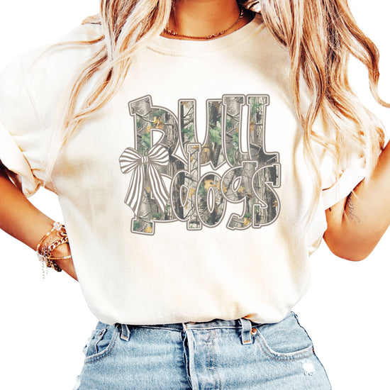 Bulldogs Camo Coquette Bow Comfort Colors tee in Ivory - view 3