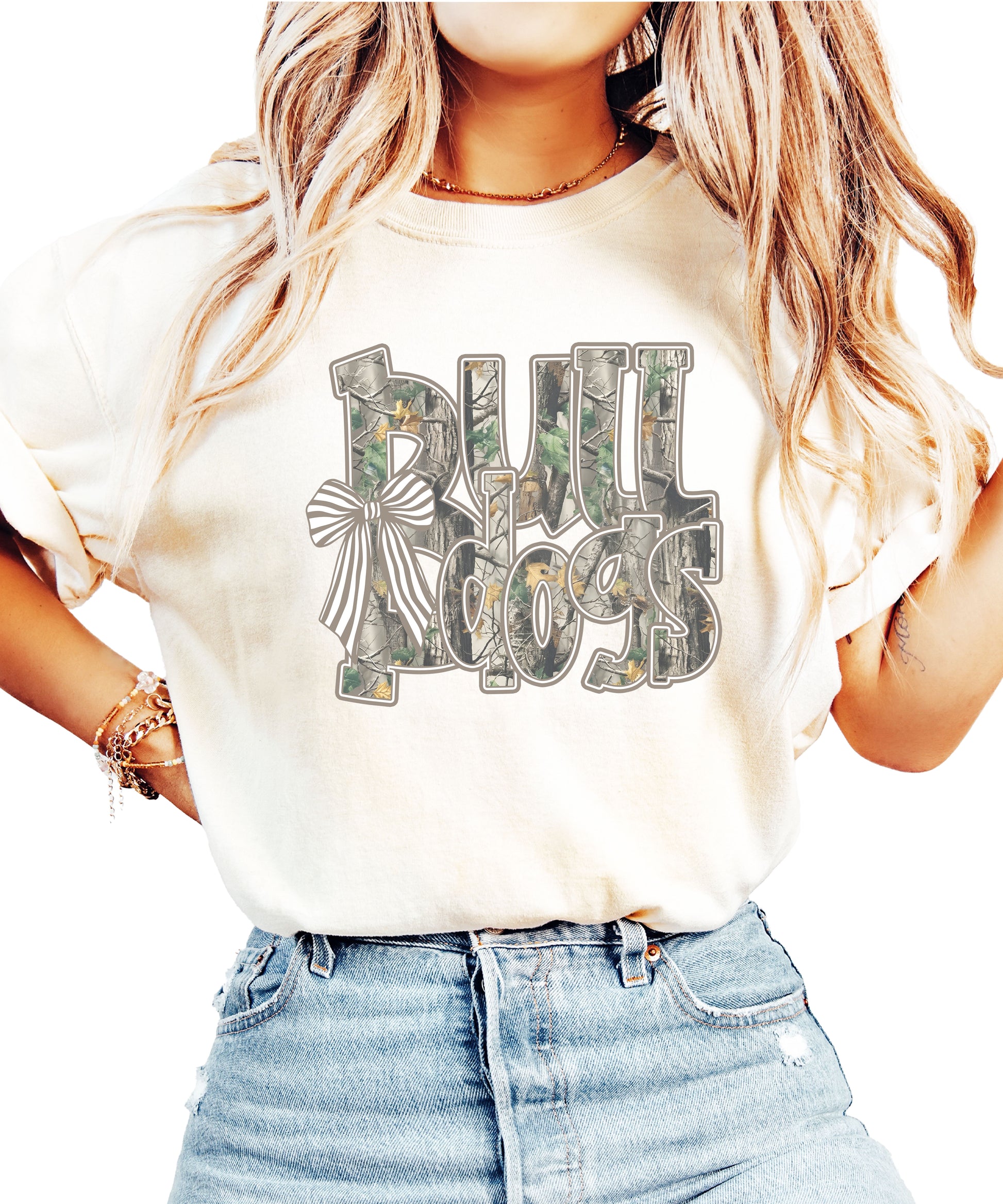 Bulldogs Camo Coquette Bow Comfort Colors tee in Ivory - view 3