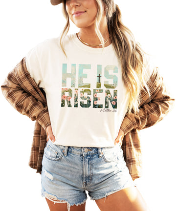 He Is Risen Christian Women's Easter Faith Graphic Tee